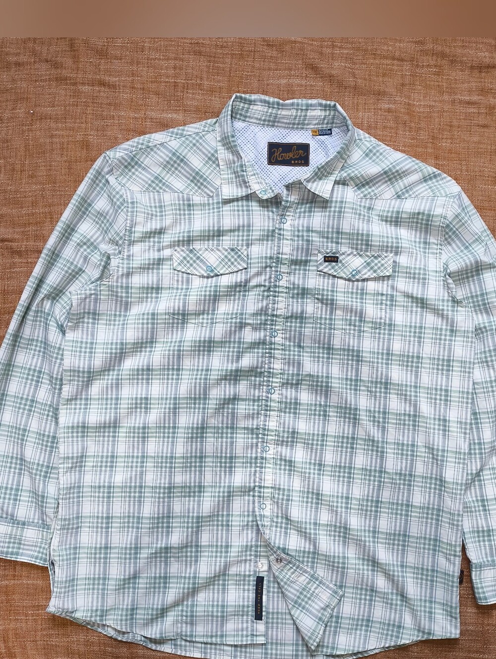 Howler Brothers H Bar B Tech Shirt Plaid White & Green XXL Outdoor Technical